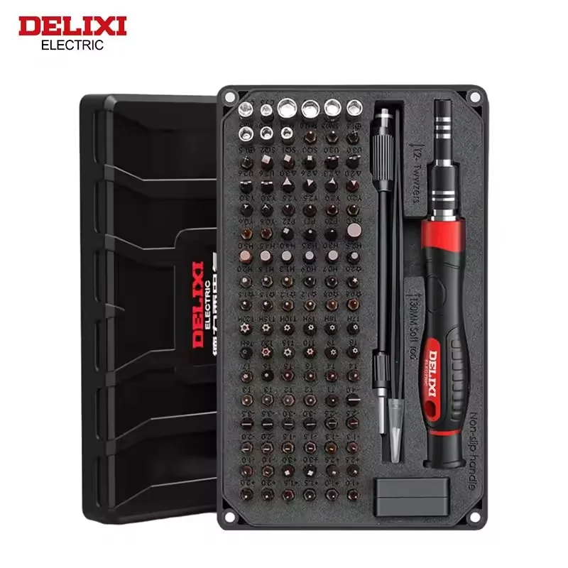Juego de destornilladores de precisión 107 en 1 DELIXI ELECTRIC con cabezales de acero S2+CRV y fuerte imantación magnética – Reparación de móviles, tabletas, juguetes y más