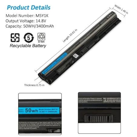 Batteria di ricambio M5Y1K per Dell Inspiron 14, 15, 17 / Vostro 3458, 3558, 3568, 3578 / Latitude 3460, 3560 – 50Wh Li-ion