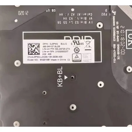 Tastiera BG Bulgara 0J3PM2 SG-A5720-27A SN2010B1 per Dell Inspiron 16 7620 (Retroilluminata)