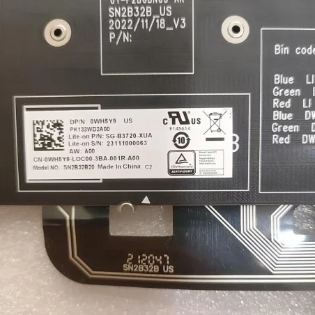 Clavier RGB Américain (US) 0WH5Y9 SG-B3720-XUA SN2B32B20 pour Dell Alienware X14 X15 X17 R1 R2