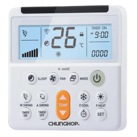 Control Remoto Universal CHUNGHOP K-660E para Aire Acondicionado con Luz y Soporte