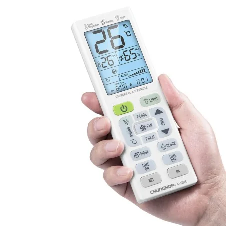 CHUNGHOP K-3302E Universal Air Conditioner Remote Control with Temperature & Humidity Display, Torch and LCD Backlight
