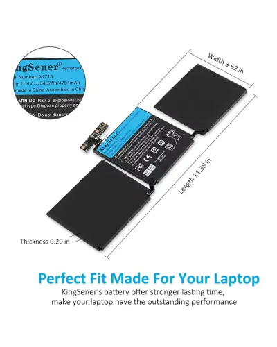 KingSener A1713 Laptop Battery for Apple MacBook Pro 13" A1708 2016 2017 EMC 2978 3164 020-00946 MLL42LL €41.90