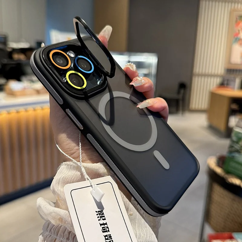 Gray Semi-Transparent Dual-Color iPhone Case with MagSafe & Flip Lens Protector Stand Gray Semi-Transparent Dual-Color iPhone Case with MagSafe & Flip Lens Protector Stand